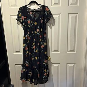 Torrid black floral midi ruffle sheer dress size 0 L